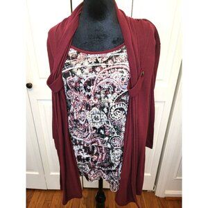 CJ Banks Burgundy Paisley Layered Look Cardigan Ruffles Sequin 2X Whimsygoth Y2K